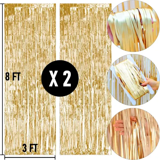 2 Pack Backdrop Curtain, 3FT x 8FT Metallic Tinsel Foil Fringe Curtains Photo Booth Background for Baby Shower Party Birthday Wedding Engagement Bridal Shower (Champagne Gold) {4}