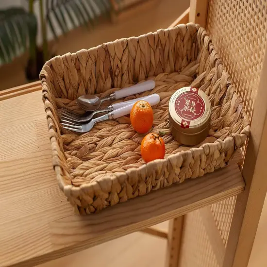 Hand-Woven Summer Storage Baskets, Water Hyacinth Wicker Baskets for Organizing,Woven Baskets, Organizer, Natural Container，13.38&rdquo; x 9.5&rdquo; x 2.75&rdquo; {4}