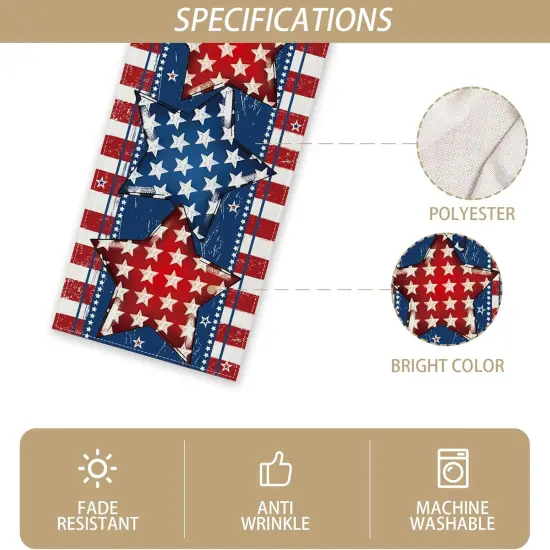 Linen Red White and Blue Stripe Stars Table Runner 4th of July Memorial Day Veterans Day Independence Day Tablecloth Patriotic Decorations and Supplies for Home Kitchen Table {2}