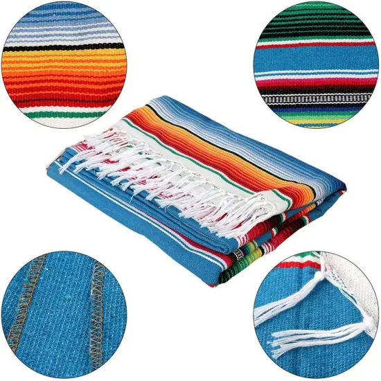 Mexican Tablecloth 60 x 85, Mexican Serape Blanket with Tassels for Fiesta Party Cinco De Mayo Decorations, Rectangle Woven Stripe Tablecloth, Outdoor Picnic Blankets Dining Table Cover {5}