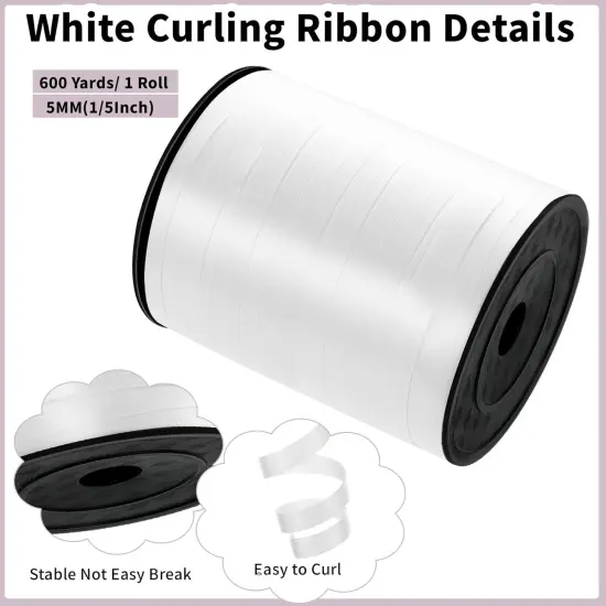 White Curling Ribbon 1/5 Inch Balloon String Ribbon Thin Ribbon for Art Crafts Gift Wrapping {2}