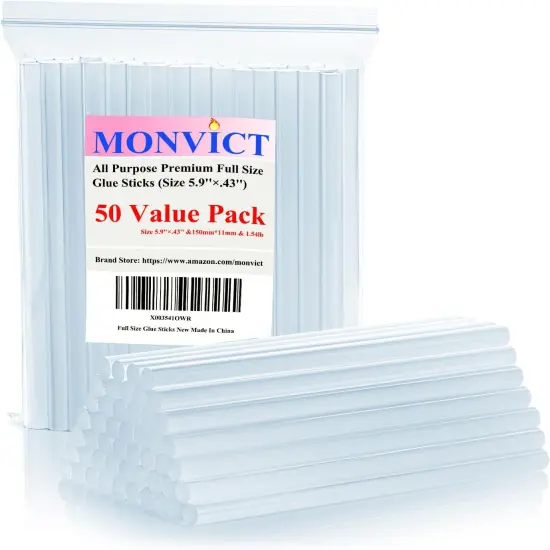 Hot Glue Sticks, Pack of 50 (1.54 lb) 6"Long 0.43" Diameter Full-Size Hot Glue Gun Sticks Art Glues Pastes Hot Melt Sticks for Most Large Glue Guns, Clear Glue Sticks for DIY, Arts & Crafts {1}