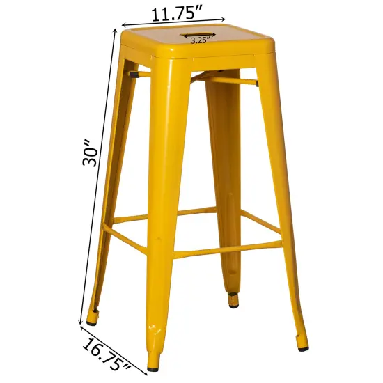 Basicwise 30-inch Backless Metal Bar Stool Stackable Heavy-Duty Counter-Height Chair for Home Bars Patios Kitchen Islands Cafes Restaurants Bistros and Dining Areas for Indoor & Outdoor Use Yellow Single {11}