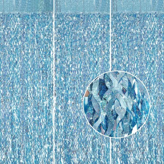 3 Pack 3.3 ft x 6.6 ft Tinsel Foil Fringe Curtain Blue - Foil Fringe Backdrop Wall Curtains for Baby Shower,Mermaid,Under The Sea,Ocean,Frozen Party Decorations {1}