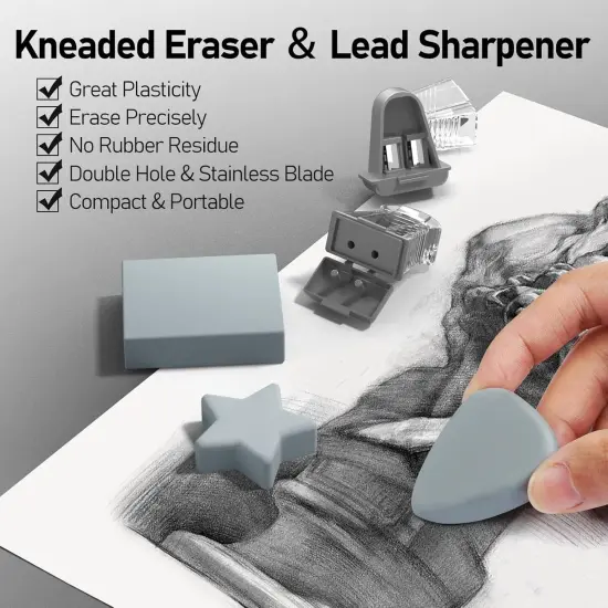 2MM Mechanical Pencil Set With Case, Artist Metal Lead Holder, 60PCS Graphite Refill (HB, 2H, 2B, 4B, Color), Kneaded Eraser, Sharpener for Writing, Drawing, Sketching {5}