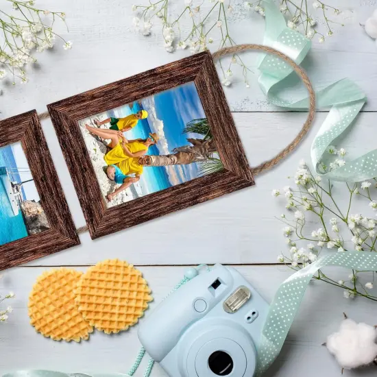 Picture Frames, 5x7 Picture Frame, Wall Hanging Picture Frames Collage with 3 Opening, Wall Decor Engineered Wood Frames （Brown） {4}