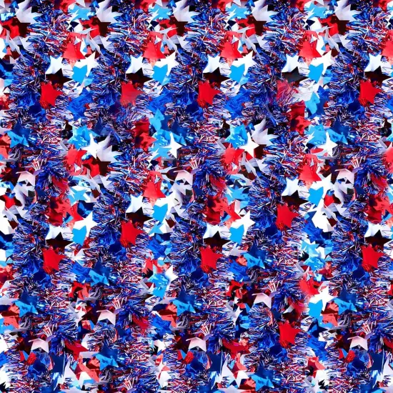 Patriotic Red White and Blue Tinsel Garland 4th of July Metallic Star Hanging Twist Tinsel for Independence Day Memorial Day Outdoor Decoration {1}