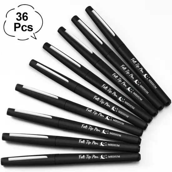 36 Pcs Felt Tip Pens 0.7mm Medium Point Colored Felt Tip Pens for Journaling Planner Writing Note-taking Art Office and School Supplies(Black) {3}
