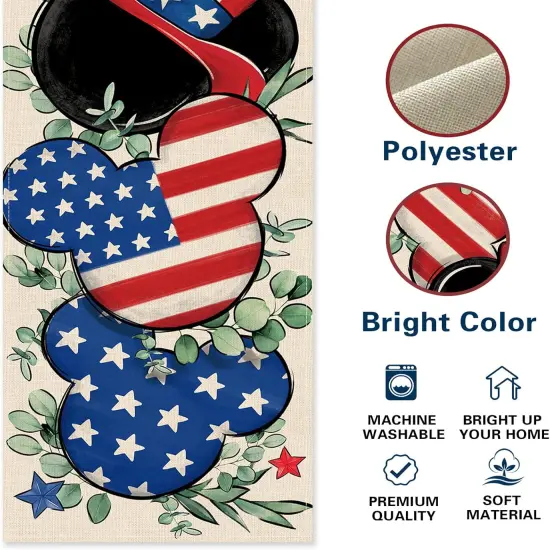 4th of July Patriotic Table Runner, America Eucalyptus Leaves Stars Stripes Kitchen Dining Table Decoration, American USA Burlap Indoor Outdoor Home Decor Party Supply 13x72 Inches {2}