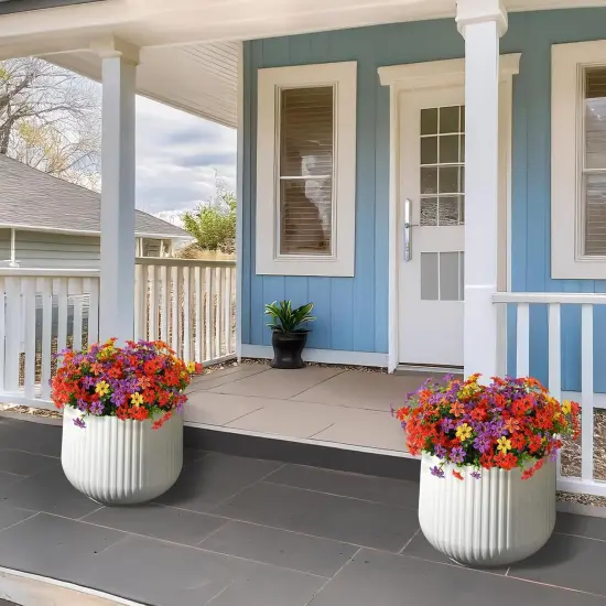 Summer Potted Artificial Flowers for Outdoors, 12 Bundles Multicolor Faux Silk Flower Spring Summer Decoration {3}