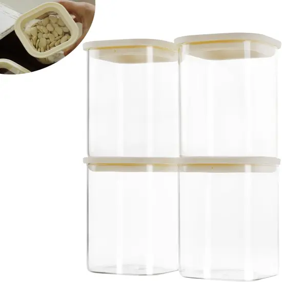 4pcs 40oz Square Pantry Glass Jars with Clear Airtight Lids Kitchen Canisters Sets for Flour, Sugar Refrigerator Safe {1}