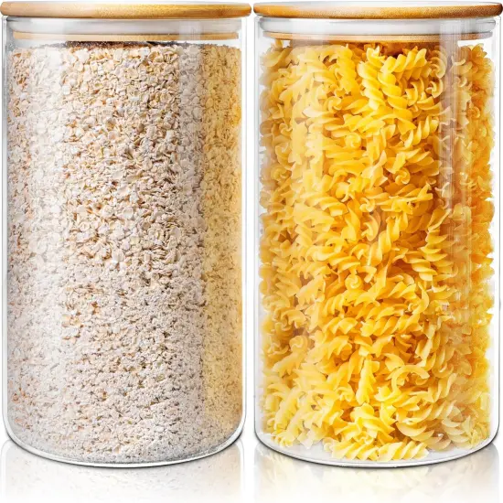 Extra Large Glass Flour and Sugar Storage Containers with Airtight Lids,132 floz x2 [Set of 2] Big Glass Jars with Bamboo Lids, Air Tight Food Storage Jars for Cereal, Pasta, Rice, Coffee {1}