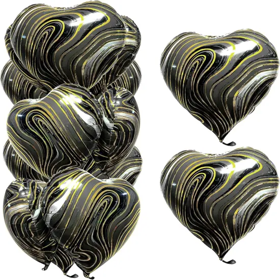 20Pcs 18 inch Marble Black Foil Mylar Heart Shape Balloons Decorations Valentines Birthday Wedding Baby Shower Party (Marble Black) {1}