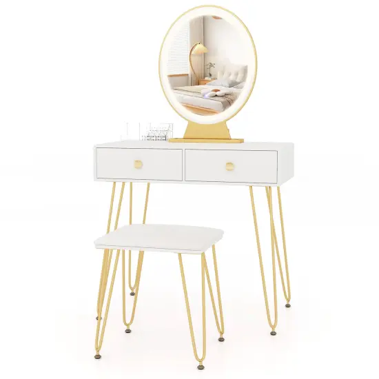 Makeup Dressing Table Included Soft Cushion Seat Stool with 3 Lighting Modes and 2 Large Drawers Rustic Brown {7}