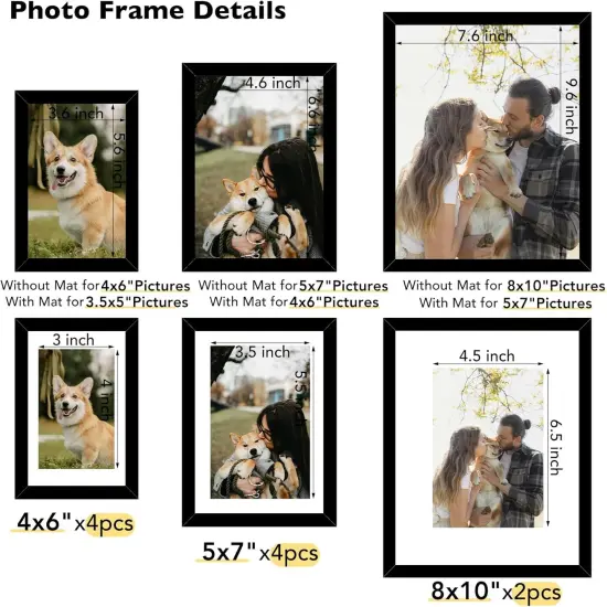 10 Packs Picture Frames Collage Wall Decor for Wall Hanging or Tabletop, 8x10, 5x7, 4x6 Multi Sizes Photo Frames, Collage Picture Frames for Family Wall Decor, Gallery Wall Frame Set, Black {3}