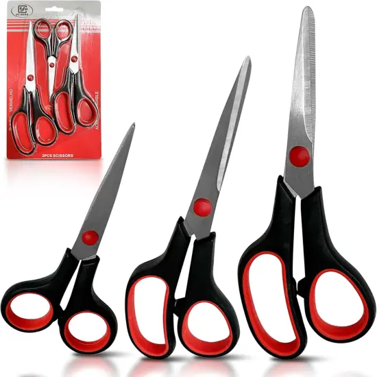 3-pack All Purpose Scissors 3 Sizes Ultra Sharp SS Blades Comfort Non-Slip Ergonomic Handle Great as Office Gifts, Home, Kitchen Shears, School, Sewing Fabrics, Crafts, And Multipurpose {1}