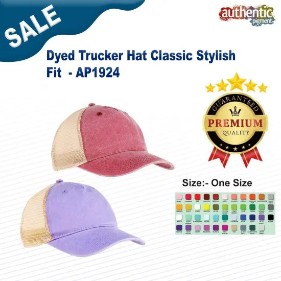 Authentic Pigment&reg; Dyed Trucker Hat Classic Stylish Fit LT PURPLE/ KHAKI {2}