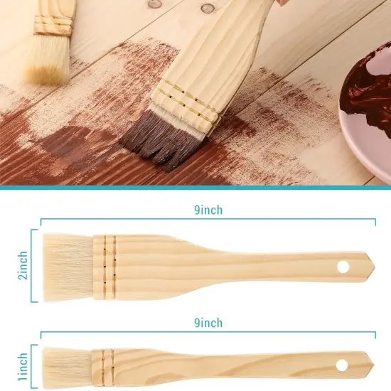 2 Pcs Flat Hake Paint Brushes Watercolor Glaze Brushes for Pottery, Artist Painting Set with Sheep Hair Bristle for Wash Ceramic Oil, 1 Inch, 2 Inch {3}