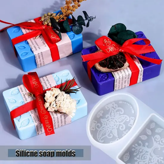 Soap Silicone Mold, 2 Pack Embossing Flower Handmade Soap Mold, Rectangle & Oval Silicone Soap Molds {3}