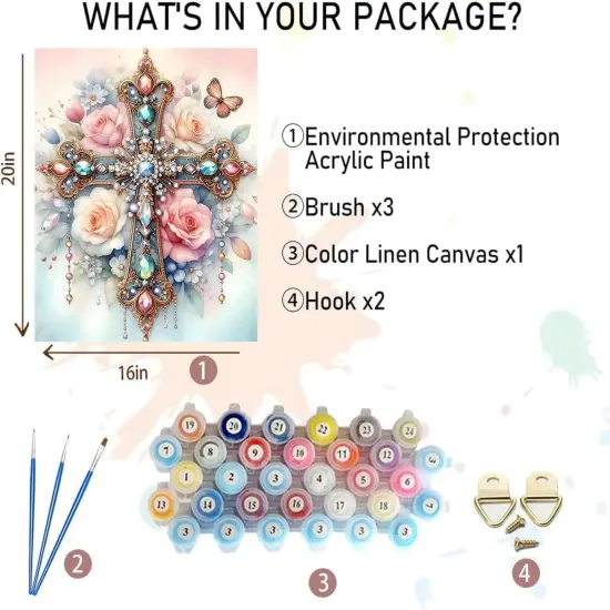 DIY Cross Paint by Numbers Kit on Canvas for Adults,Easy Flowers Cross Paint by Number Kits for Beginners,Digital Oil Painting Kits for Home Wall Decor 16X20 Inch. {2}