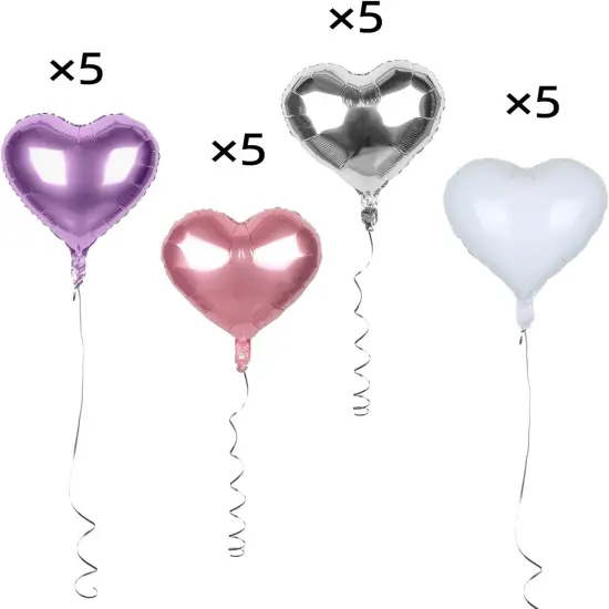 20Pcs Pearl Purple Pink Foil Heart Shaped Balloons 18 Inch Silver White Heart Mylar Balloons For Baby Shower Wedding Valentine Decorations {3}