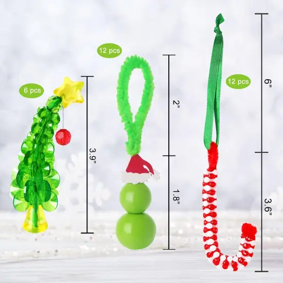 Christmas Crafts for Kids Adults,30 Sets Christmas Beaded Ornament Kit for Kids to Make-Including 12 PCS Green Monster/6 PCS Tree/12 PCS Candy Cane,Christmas Tree Decorations (Assembly Needed) {4}