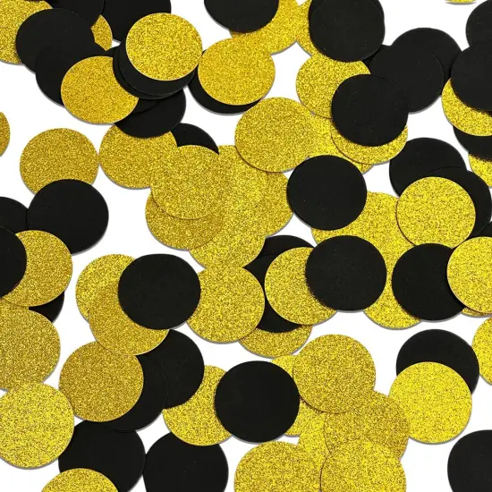 Glitter Confetti Circles Party Decorations, Black and Gold Confetti Circle for Graduation Decorations Class of 2025, Graduation Party Decorations, Grad Table Decor (1.2" in Diameter, 200Pcs) {2}