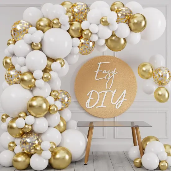 ALL-IN-1 White and Gold Balloons Garland & Arch Kit &ndash; Small and Large Gold and White Balloons &ndash; Party Decorations {5}