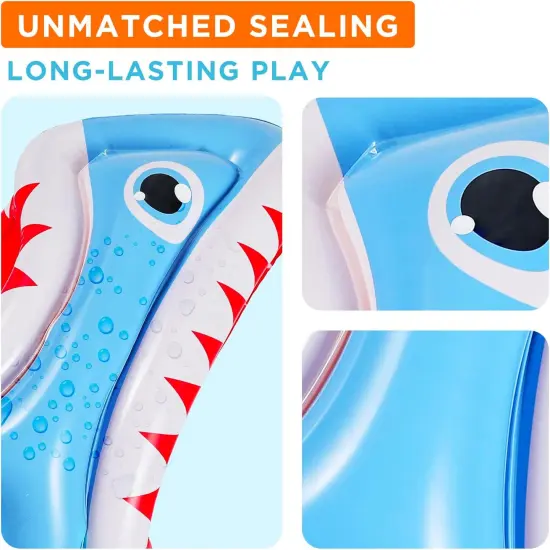 Summer Pool Wave Kids Shark Pool Toy, 3-in-1 Inflatable Float Water Game Basketball Football Head Hoop Toss {5}