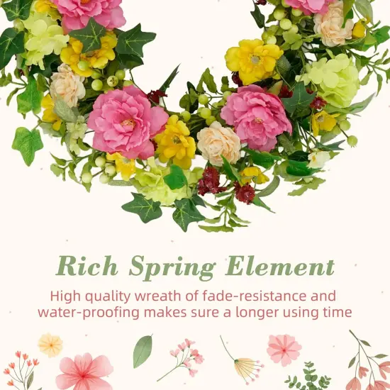 18" Summer Wreaths for Front Door, Floral Green Foliage Wreath with Peony, Green Eucalyptus Leaves for Indoor Outdoor Farmhouse Home Porch Wall Window Decor {5}