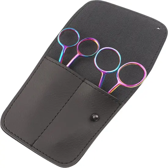 Small Embroidery 4.5 Inch Scissors Set of 2 Kit - Mini Double Bend Offset Duckbill and Double Bend Long Applique Needlepoint Blade with Pouch Sleeve (Rainbow) {3}