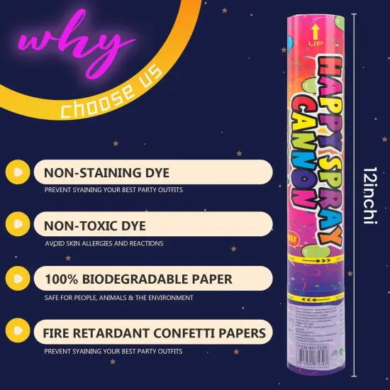 Confetti Cannon 12 Pack Confetti Poppers Biodegradable Multicolor 12 Inch Party Poppers for Celebration Biodegradable Confetti Shooter Cannon Bulk for Birthday Graduation Wedding Christmas NewYear {4}