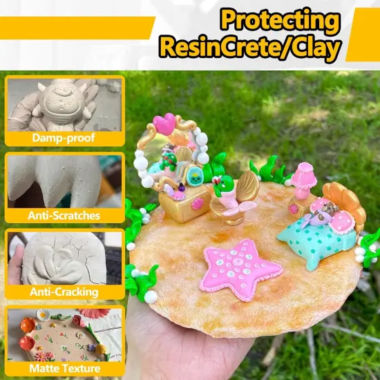 Air Dry Clay Glaze, Clay Varnish for Air Dry Clay/Polymer Clay Sealer, ResinCrete, Varnish for Pottery&Acrylic Paint, Waterproof & Stain Resistant, Design for Air Dry Clay Pottery (Clear Matte, 6OZ) {9}