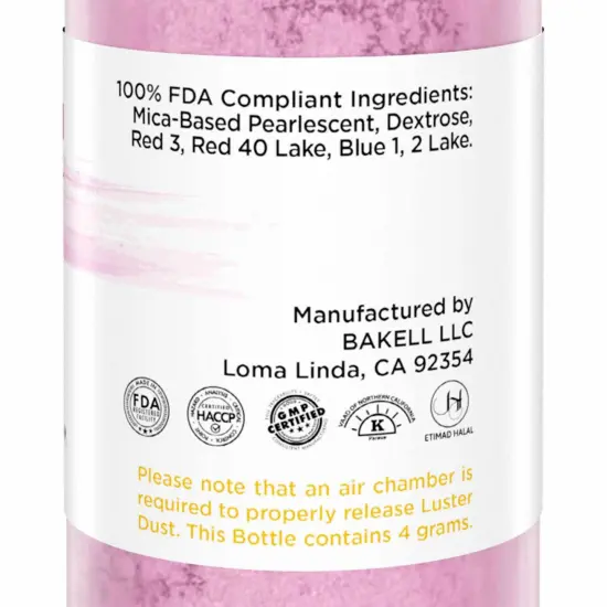Bakell - Dusty Rose Luster Dust (4g, 1x Pump) Edible Vegan Dust & Paint for Baking, Desserts and Beverages {6}