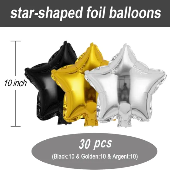 30 pcs Black Gold Silvery Star Foil Balloons, 10 Inch Black Gold Silvery Star Balloons Mylar Balloons for Wedding Decoration Party Balloons Birthday Decoration {3}