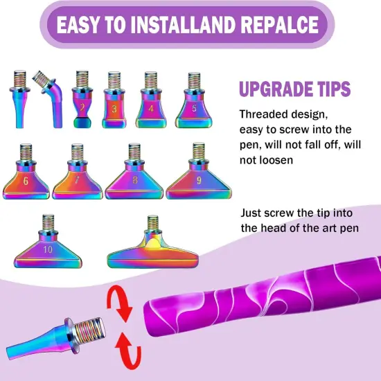 21Pcs Rainbow Diamond Art Painting Metal Tips Screw Thread Tips Diamond Art Painting Pen Accessories Multi Placer Tips 5D Diamond Art Painting Tools with 6 Clay, Gift Box {3}