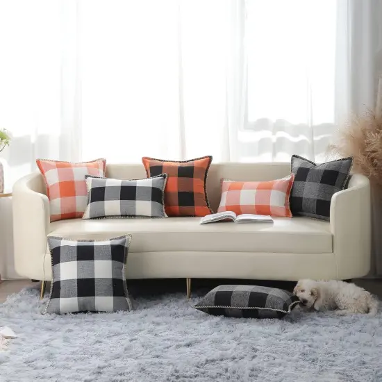 Buffalo Plaid Check Spring Throw Pillow Covers 18x18 Set of 2, Outdoor Decorative Farmhouse Pillow Covers with Stitched Edge for Bed Couch Sofa, Black and White {5}