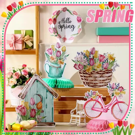 12 Pcs Spring Party Decorations Hello Spring Theme Party Tabletop Decor {3}