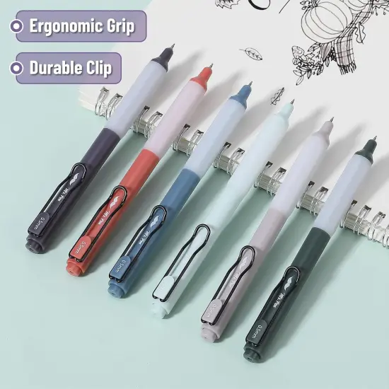 Retractable Gel Pens, 6 Pack, Vintage Barrels, Black Gel Pens Fine Point 0.5mm, Fast Dry {3}