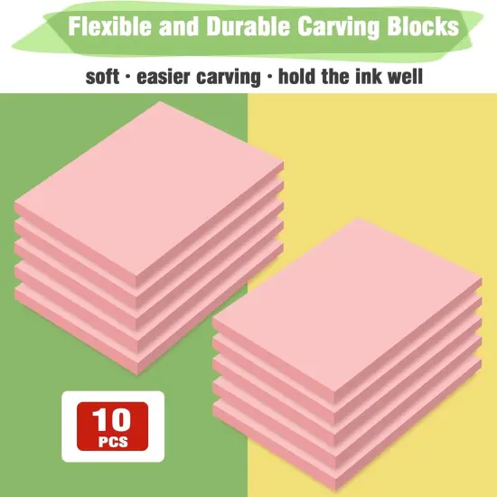 10-Pack Linoleum Blocks for Printmaking with Cutter Tools, Rubber Stamp Making Kit Rubber Block Stamp Carving Blocks Craft Ink Pad Hobby Knife Pencil for DIY Printmaking {2}