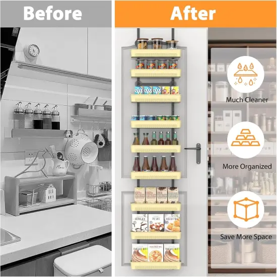9-Tier Over The Door Pantry Organizer with Adjustable Baskets - No Drilling Wall-Mounted Spice Rack Shelves, Bathroom, Laundry & Closet {5}