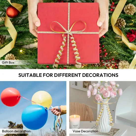 Square Pattern Glitter Curling Ribbon, 1/5" Wide x 500 Yards Christmas Curling Ribbons for Gift Wrapping, Party Decoration, Balloon String, Crafting, Balloon Ribbons for Florist Flower (1 Roll) {4}