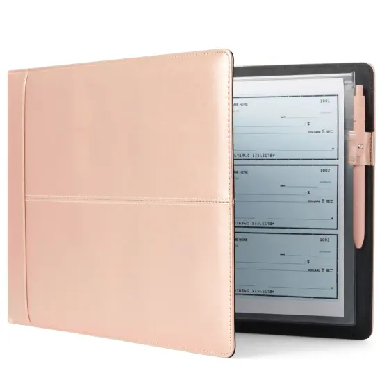 7 Ring Business Check Binder for Checkbooks Organization, Financial Records, Personal and Corporate Use, Rose Gold Faux Leather Folder for 600 Checks (14 x 10 Inches) {1}