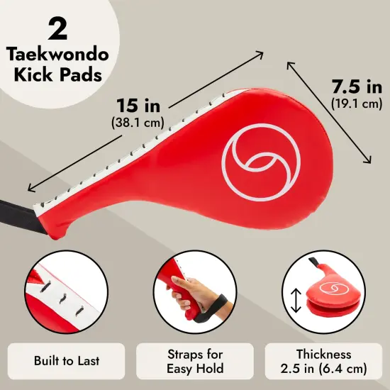 2 Pack Taekwondo Kick Pads, Martial Arts Training Equipment, Kickboxing Striking Target Pads, TKD Sparring Gear (Red, 15 x 2.5 x 7.5 In) {4}