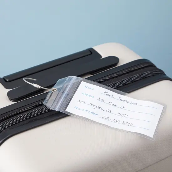 20 Pack Plastic Cruise Luggage Tags, Bulk Zip Seal and Steel Loops for Suitcases (3.5 x 7.2 In) Clear {5}