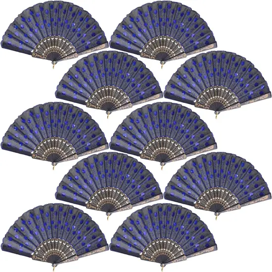 10 Pack Fabric Folding Handheld Fans {1}