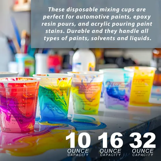 Epoxy Resin Paint Mixing Cups Plastic Liquid Measuring Essentials Supplies Kit - Disposable Plastic, Lids, Paint Sticks, Mini Mixing Paddles, Auto Paint Strainers & Paint Can Opener {2}