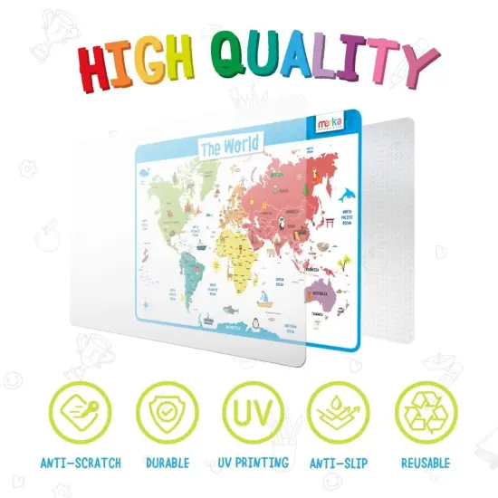 merka Kids Placemat Kids World Map Kids Placemats For Dining Table World Atlas Map Countries Continents and Oceans Non-Slip Reusable Placemats {2}