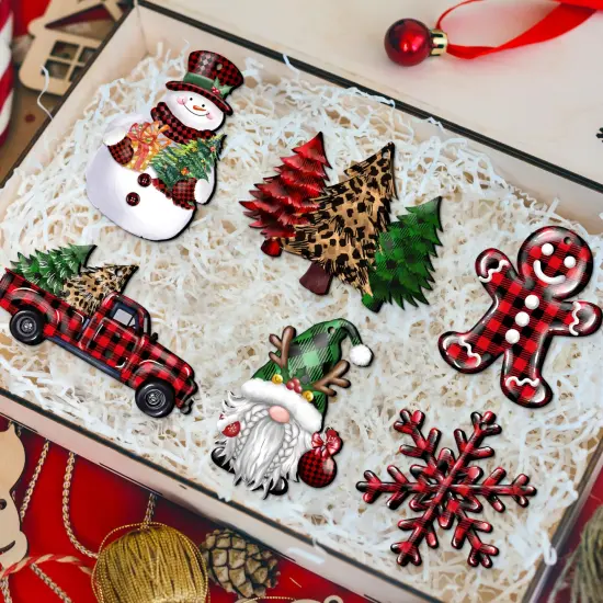 JOPHMO 24 Pieces Christmas Wood Ornaments Snowflake Gnome Snowman Truck Wooden Hanging Ornaments Christmas Tree Cutouts Wood Crafts Holiday Decor Xmas Party Supplies (Xmas-Mixed-A) {5}