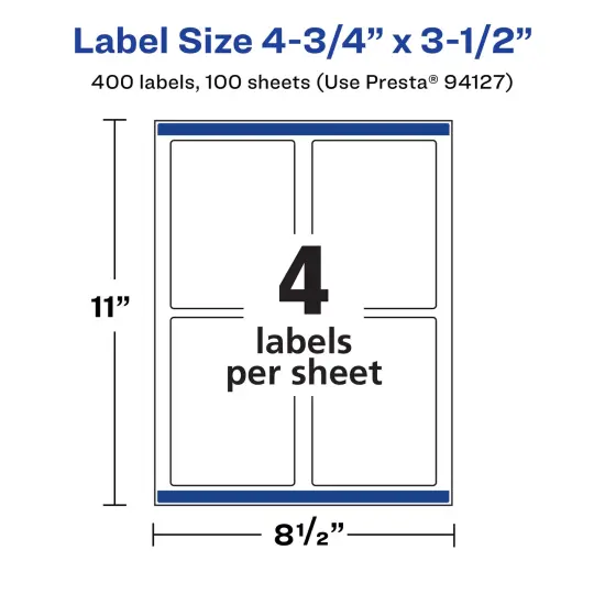 Avery Glossy White Rectangle Labels with Sure Feed, 4-3/4" x 3-1/2" {5}